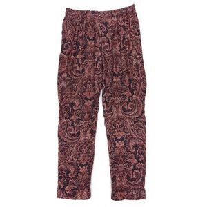 ZARA 100% Mulberry Silk Pleated Trouser Quiet Luxury Pants Red Paisley Print XS